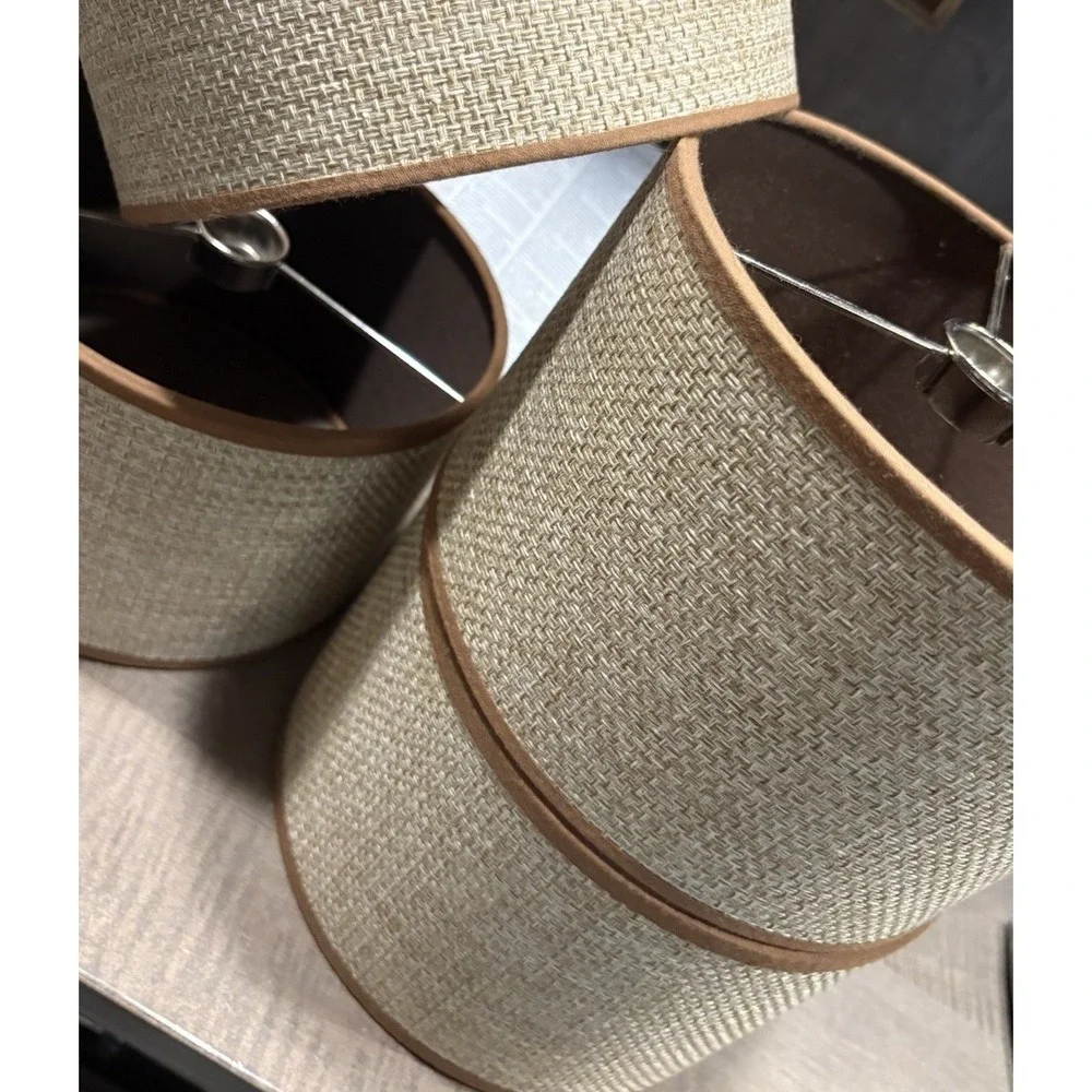 Set 4x Burlap Drum Lamp Shade 8in Natural Neutral Decor Rustic Farmhouse Round